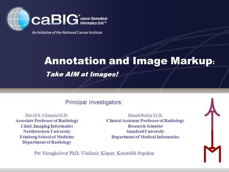 Annotation and Image Markup : Take AIM at Images! David S. Channin M.D. Associate Professor of Radiology Chief, Imaging Informatics Northwestern University.