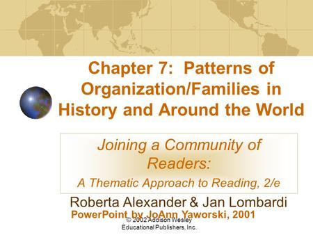 © 2002 Addison Wesley Educational Publishers, Inc. Chapter 7: Patterns of Organization/Families in History and Around the World Joining a Community of.