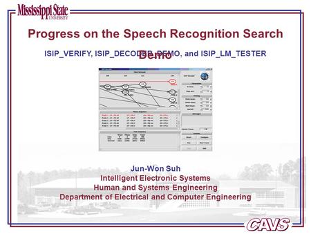 Jun-Won Suh Intelligent Electronic Systems Human and Systems Engineering Department of Electrical and Computer Engineering ISIP_VERIFY, ISIP_DECODER_DEMO,