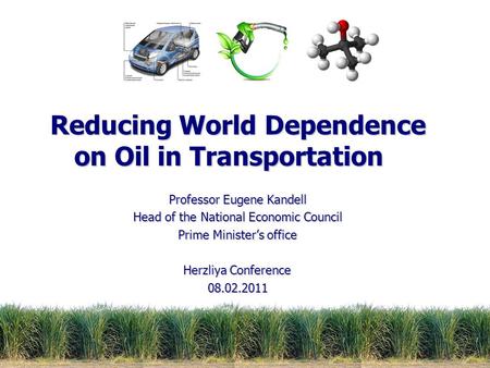 Reducing World Dependence on Oil in Transportation Professor Eugene Kandell Head of the National Economic Council Prime Minister’s office Herzliya Conference.