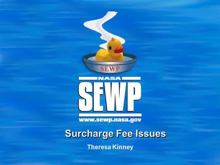 Theresa Kinney Surcharge Fee Issues. 2 Checks being made payable to NASA SEWP Program Correct way – Payment made payable to: NASA Goddard Space Flight.