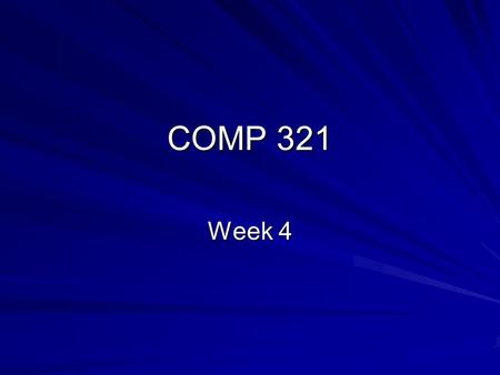 COMP 321 Week 4. Overview Normalization Entity-Relationship Diagrams SQL JDBC/JDBC Drivers hsqldb Lab 4-1 Introduction.