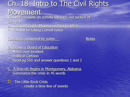 Ch. 18 Intro to The Civil Rights Movement