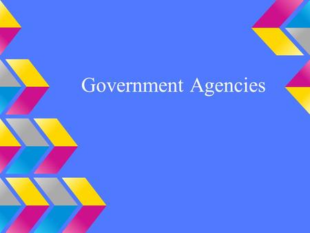 Government Agencies. What are government agencies? Governments agencies are permanent or semi-permanent organizations responsible for the oversight and.