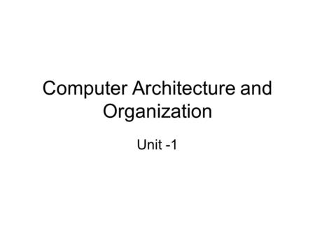 Computer Architecture and Organization Unit -1. Digital Logic Circuits – Logic Gates – Boolean Algebra – Map Simplification – Combinational Circuits –