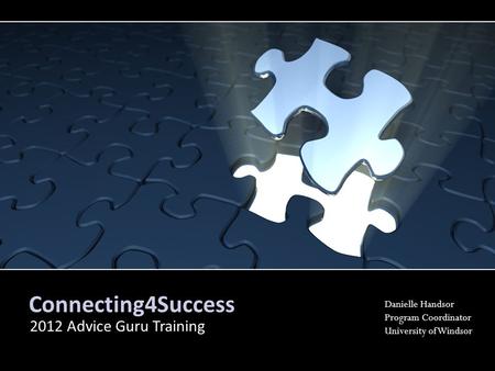 Connecting4Success 2012 Advice Guru Training Danielle Handsor Program Coordinator University of Windsor.