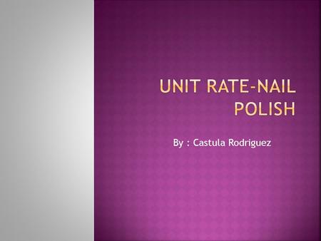 By : Castula Rodriguez. Unit Rate- is the ratio of cost: number of units; then the ratio is simplified so that it equals 1 Unit Price- is the price or.