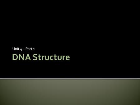 Unit 4 – Part 1.  DNA  DNA  DeoxyriboNucleic Acid  Basis for all living things  Foundation for all diversity & unity on Earth  Every living thing.