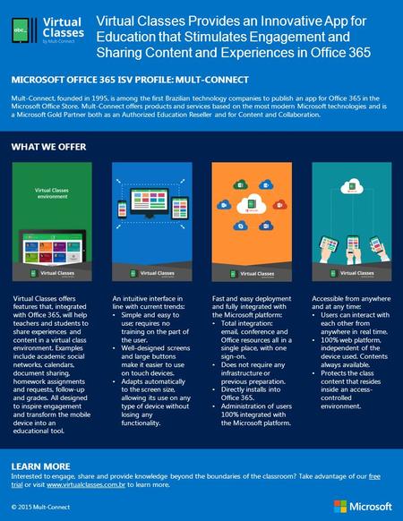 Virtual Classes Provides an Innovative App for Education that Stimulates Engagement and Sharing Content and Experiences in Office 365 MICROSOFT OFFICE.