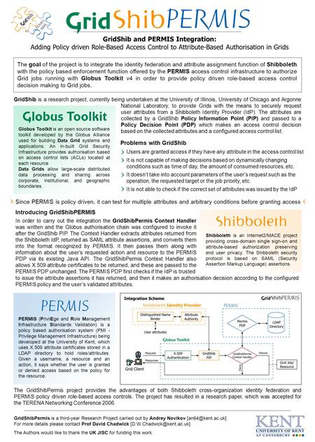 GridShib and PERMIS Integration: Adding Policy driven Role-Based Access Control to Attribute-Based Authorisation in Grids Globus Toolkit is an open source.