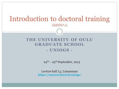 Introduction to doctoral training (920001J)