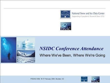 PODAG XXIII, 16-17 February 2005, Boulder, CO NSIDC Conference Attendance Where We've Been, Where We're Going.