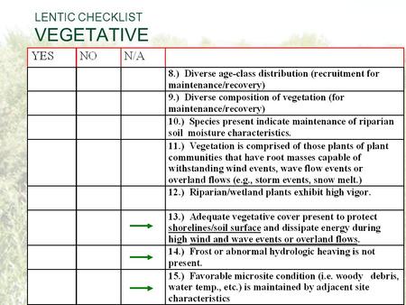 LENTIC CHECKLIST VEGETATIVE