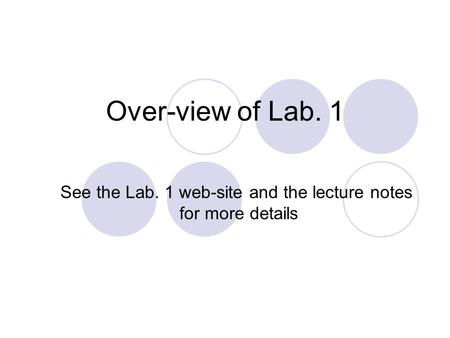 Over-view of Lab. 1 See the Lab. 1 web-site and the lecture notes for more details.