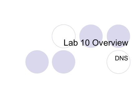 Lab 10 Overview DNS. DNS name server Set up a local domain name server . is the root domain .lab is the WH302 lab’s TLD (top level domain)  hades.lab.