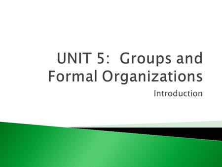 UNIT 5: Groups and Formal Organizations