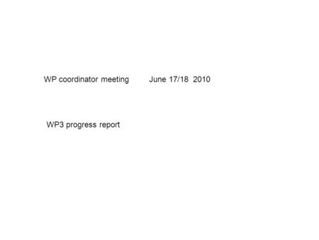 WP coordinator meeting June 17/18 2010 WP3 progress report.