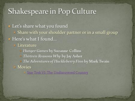 Let’s share what you found Let’s share what you found Share with your shoulder partner or in a small group Share with your shoulder partner or in a small.