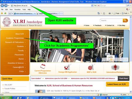 Open XLRI website Click for ‘Academic Programmes’.