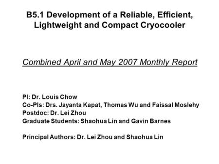 Combined April and May 2007 Monthly Report