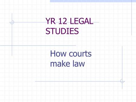 YR 12 LEGAL STUDIES How courts make law. Chapter overview This chapter looks at the concepts of Common law Doctrine of precedent Judgments and precedents.