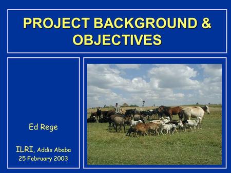 PROJECT BACKGROUND & OBJECTIVES Ed Rege ILRI, Addis Ababa 25 February 2003.