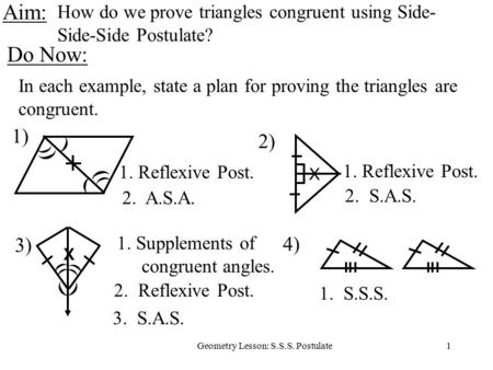 How do we prove triangles congruent using Side-Side-Side Postulate?