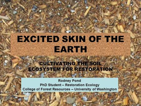 EXCITED SKIN OF THE EARTH CULTIVATING THE SOIL ECOSYSTEM FOR RESTORATION Rodney Pond PhD Student – Restoration Ecology College of Forest Resources – University.