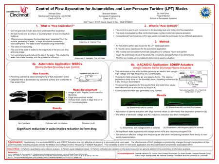 Control of Flow Separation for Automobiles and Low-Pressure Turbine (LPT) Blades Michael Cline Mechanical Engineering – ACCEND Class of 2014 Our first.