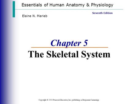 Essentials of Human Anatomy & Physiology Copyright © 2003 Pearson Education, Inc. publishing as Benjamin Cummings Seventh Edition Elaine N. Marieb Chapter.