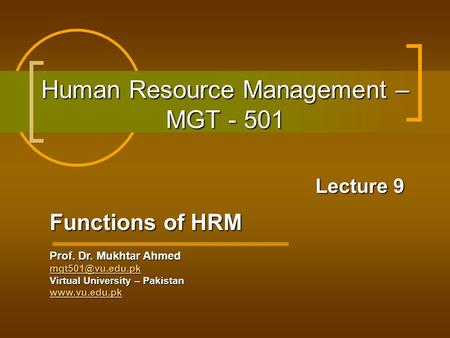 Human Resource Management – MGT - 501