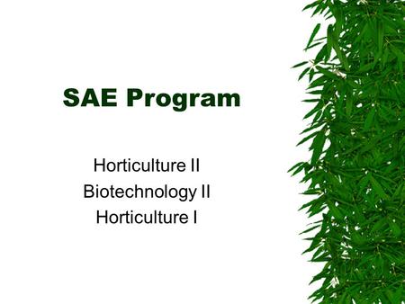 SAE Program Horticulture II Biotechnology II Horticulture I.