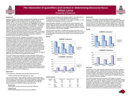 The interaction of quantifiers and context in determining discourse focus William Levine University of Arkansas Background Studies of quantifiers have.