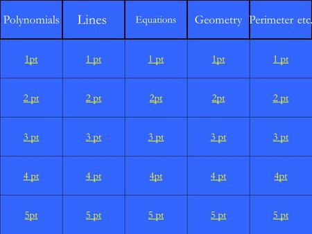 2 pt 3 pt 4 pt 5pt 1 pt 2 pt 3 pt 4 pt 5 pt 1 pt 2pt 3 pt 4pt 5 pt 1pt 2pt 3 pt 4 pt 5 pt 1 pt 2 pt 3 pt 4pt 5 pt 1pt Polynomials Lines Equations GeometryPerimeter.