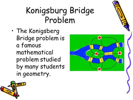 Konigsburg Bridge Problem The Konigsberg Bridge problem is a famous mathematical problem studied by many students in geometry.