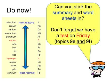 Do now! Can you stick the summary and word sheets in?