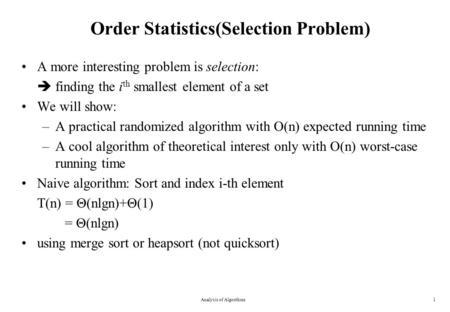 Order Statistics(Selection Problem)