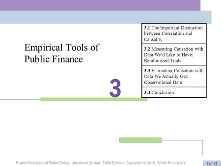 Public Finance and Public Policy Jonathan Gruber Third Edition Copyright © 2010 Worth Publishers 1 of 24 Empirical Tools of Public Finance 3.1 The Important.