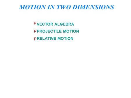 MOTION IN TWO DIMENSIONS VECTOR ALGEBRA PROJECTILE MOTION RELATIVE MOTION P P P.