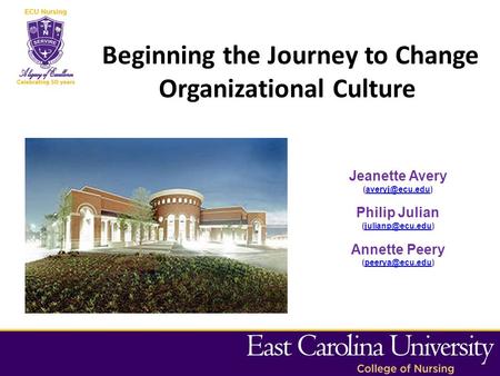 Beginning the Journey to Change Organizational Culture Jeanette Avery Philip Julian Annette.