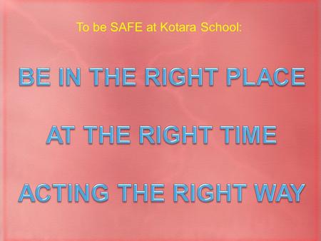 To be SAFE at Kotara School:. Playground Carpark Right PlaceRight Time Right Way Click a link below: Classroom Other Areas.