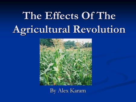 The Effects Of The Agricultural Revolution By Alex Karam.