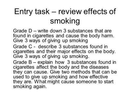 Entry task – review effects of smoking