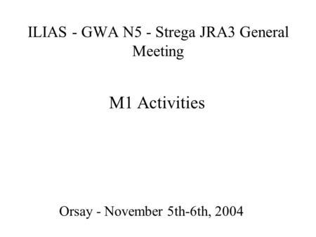 ILIAS - GWA N5 - Strega JRA3 General Meeting Orsay - November 5th-6th, 2004 M1 Activities.