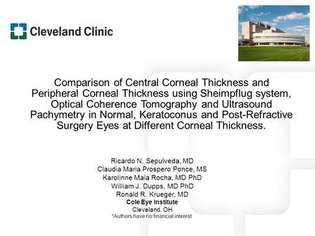 Comparison of Central Corneal Thickness and Peripheral Corneal Thickness using Sheimpflug system, Optical Coherence Tomography and Ultrasound Pachymetry.