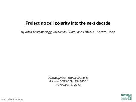 Projecting cell polarity into the next decade by Attila Csikász-Nagy, Masamitsu Sato, and Rafael E. Carazo Salas Philosophical Transactions B Volume 368(1629):20130001.