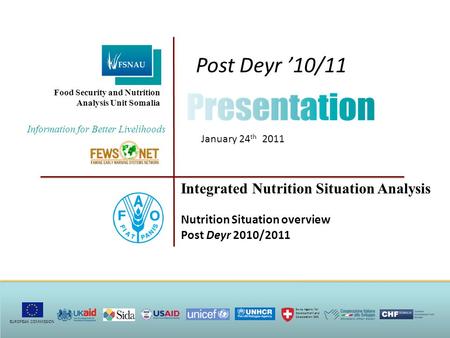 Post Deyr ’10/11 January 24 th 2011 Integrated Nutrition Situation Analysis Nutrition Situation overview Post Deyr 2010/2011 Information for Better Livelihoods.