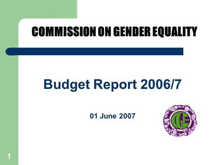 1 Budget Report 2006/7 01 June 2007 COMMISSION ON GENDER EQUALITY.