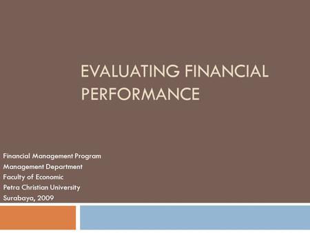 Evaluating Financial Performance