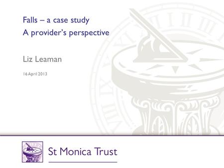 Falls – a case study A provider’s perspective Liz Leaman 16 April 2013.